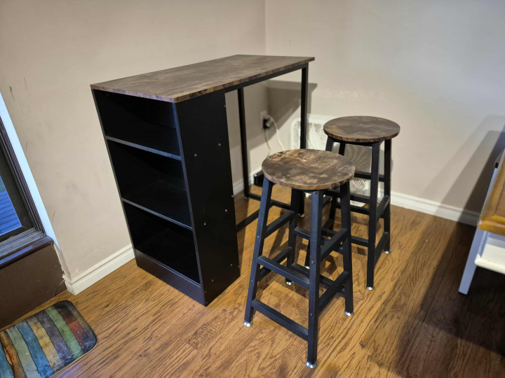 Bar Table with 2 Stools - Brown & Black - photo 2