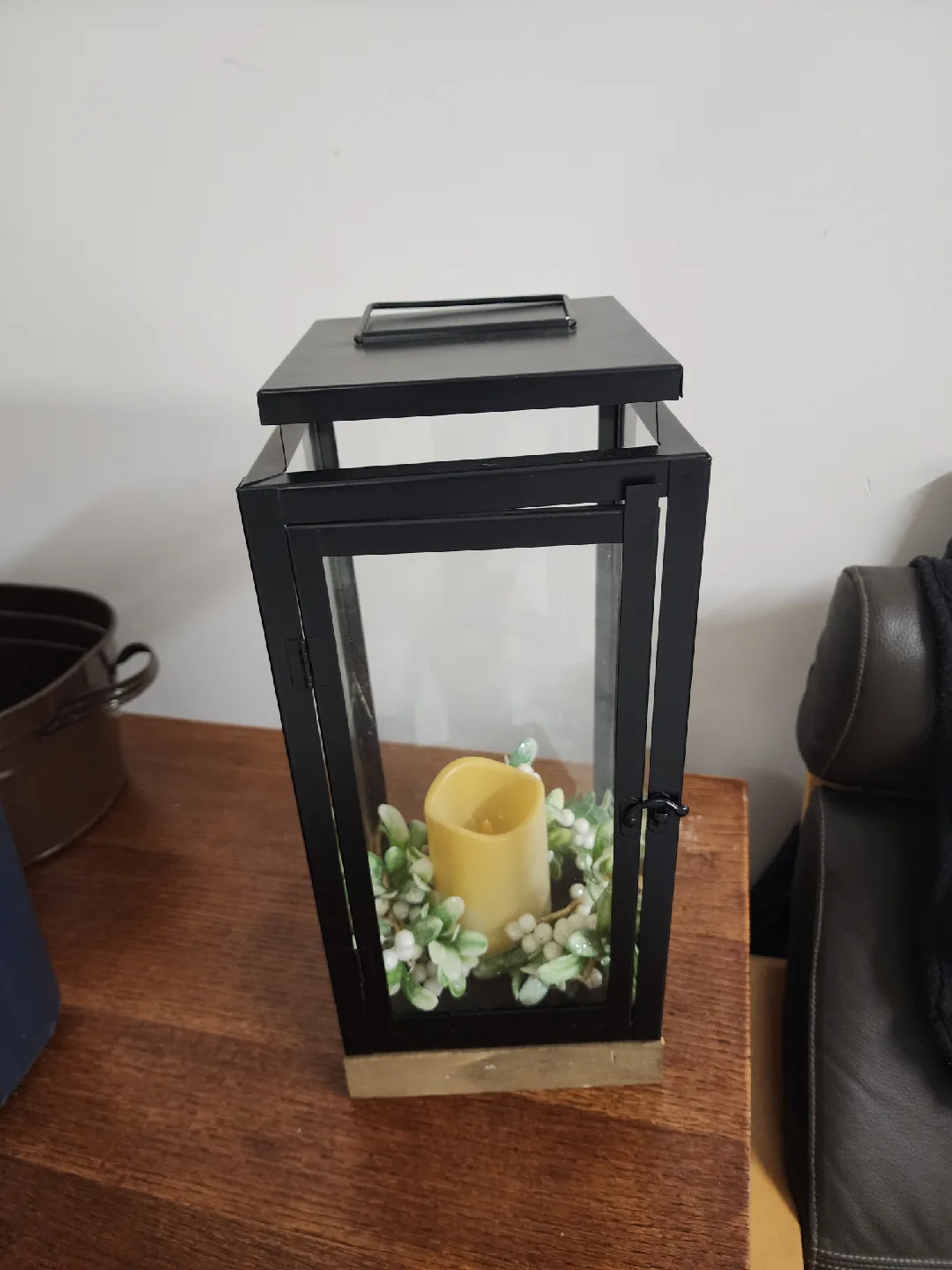 Black Metal Lantern with Candle thumbnail