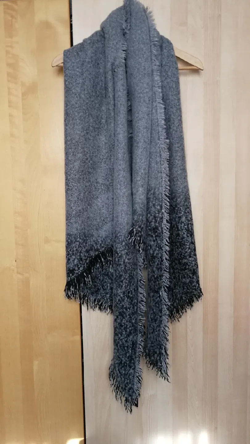 Brand New Grey Wool Blend Fringe Scarf Shawl image indicator(7)