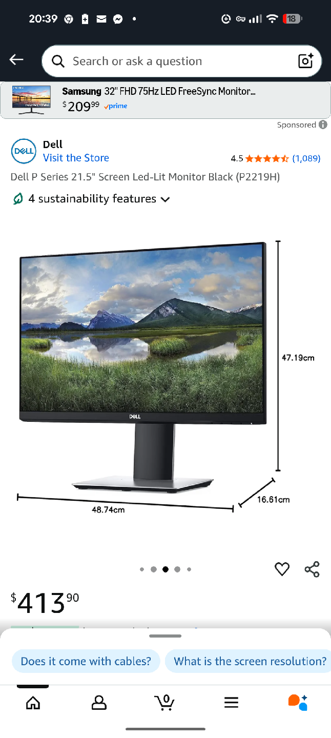 Dell P2219H 21.5" FHD LED Monitor - Black - photo 2