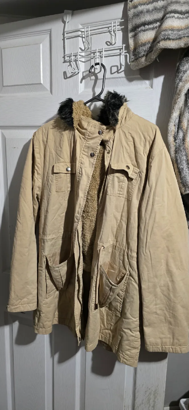 Beige Winter Coat with Faux Fur Hood image indicator(2)