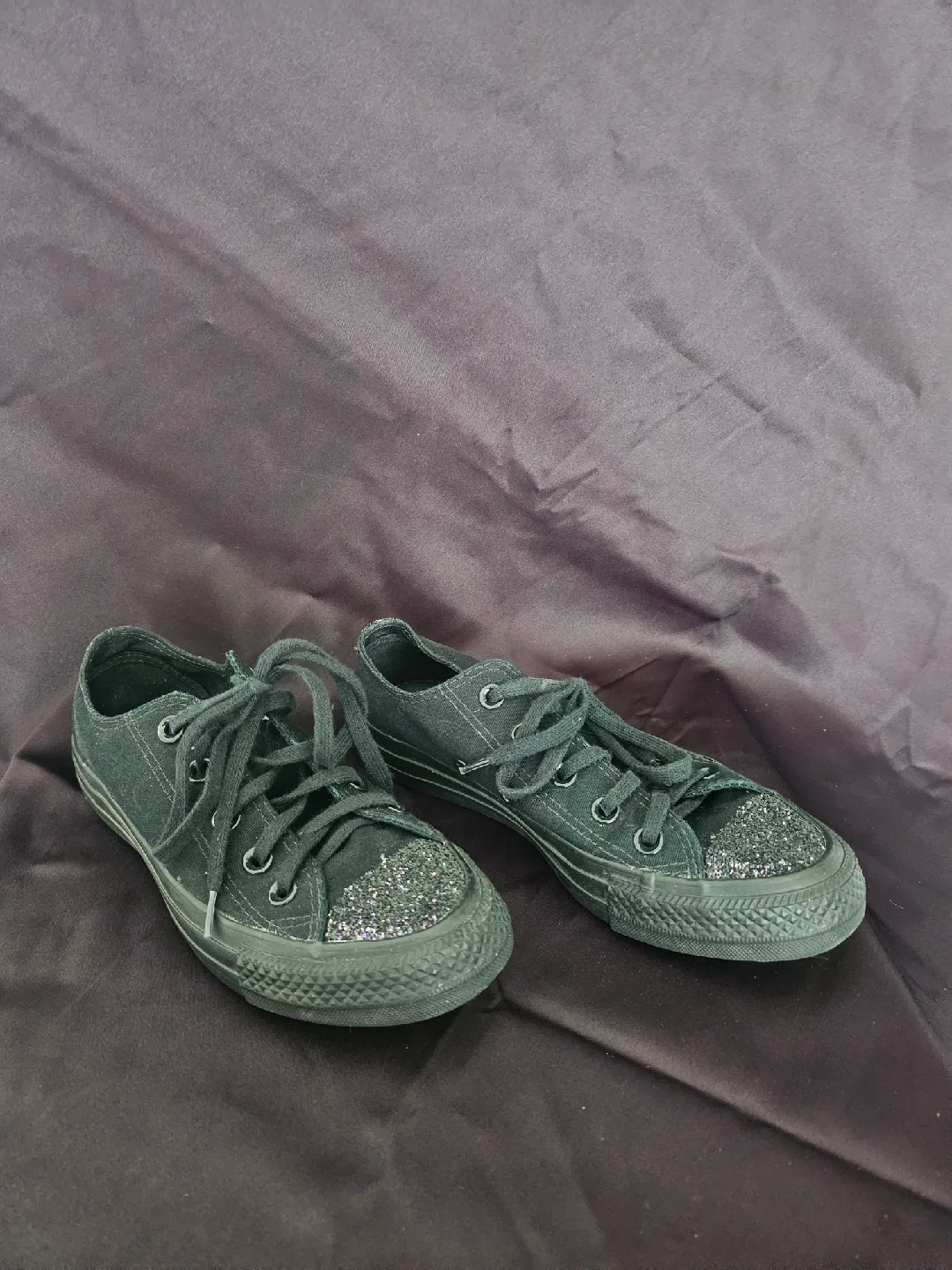 USED - Converse All Star Black Glitter Shoes, Size 5 thumbnail
