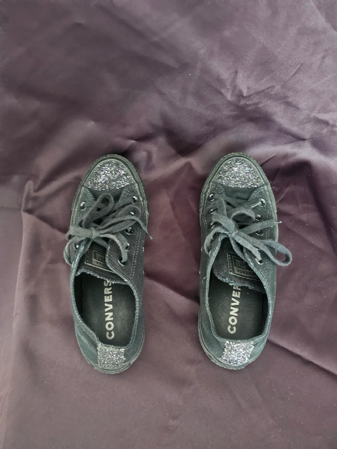 USED - Converse All Star Black Glitter Shoes, Size 5 image indicator(4)