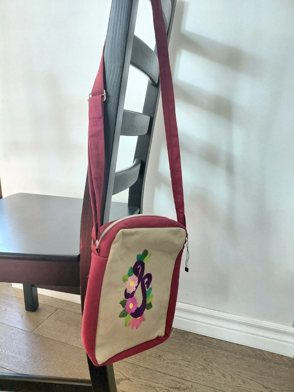 Burgundy Crossbody Bag with Floral Design 🧡 image indicator(2)