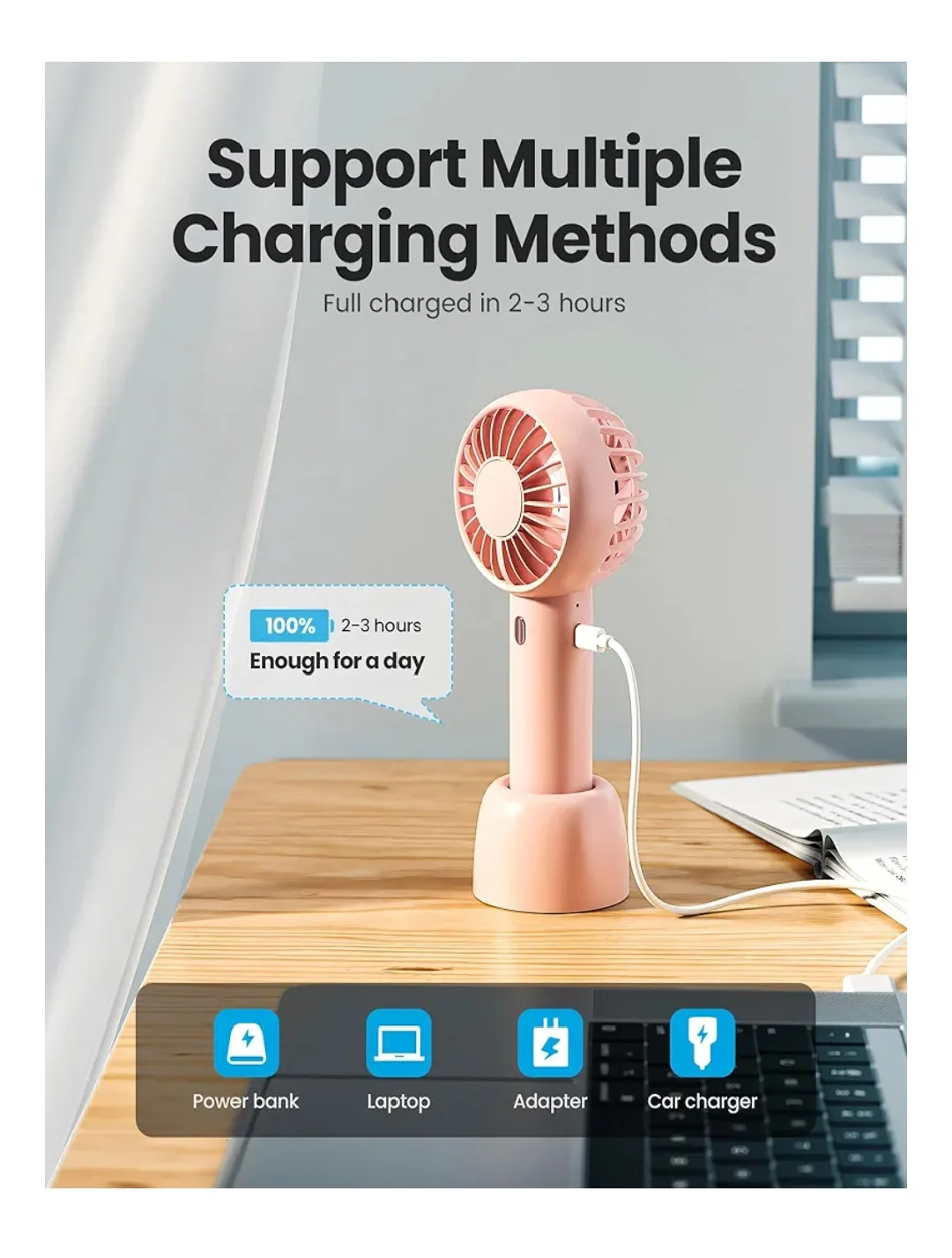 Portable Mini Fan with Base & Lanyard image indicator(6)