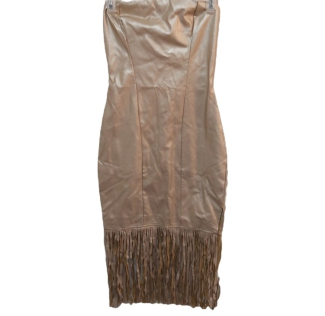🆕️ Symphony Gold/Beige Fringe Strapless Dress, S - Giftable! - photo 2
