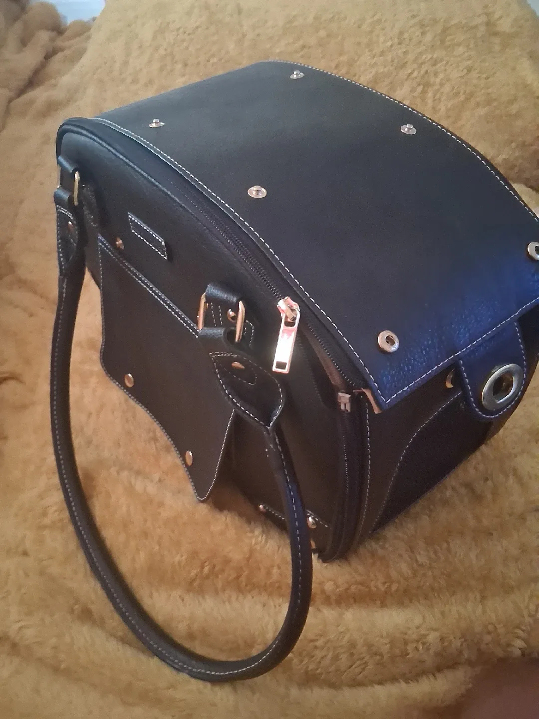 Black leather  Small Dog Carrier Bag image indicator(7)