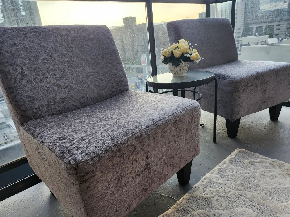 A Pair of Grey Accent Chairs  - Like New Each thumbnail