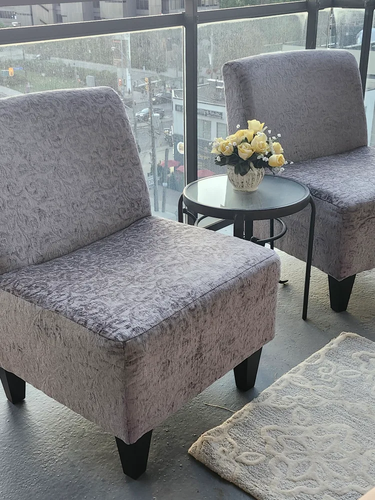 A Pair of Grey Accent Chairs  - Like New Each image indicator(8)