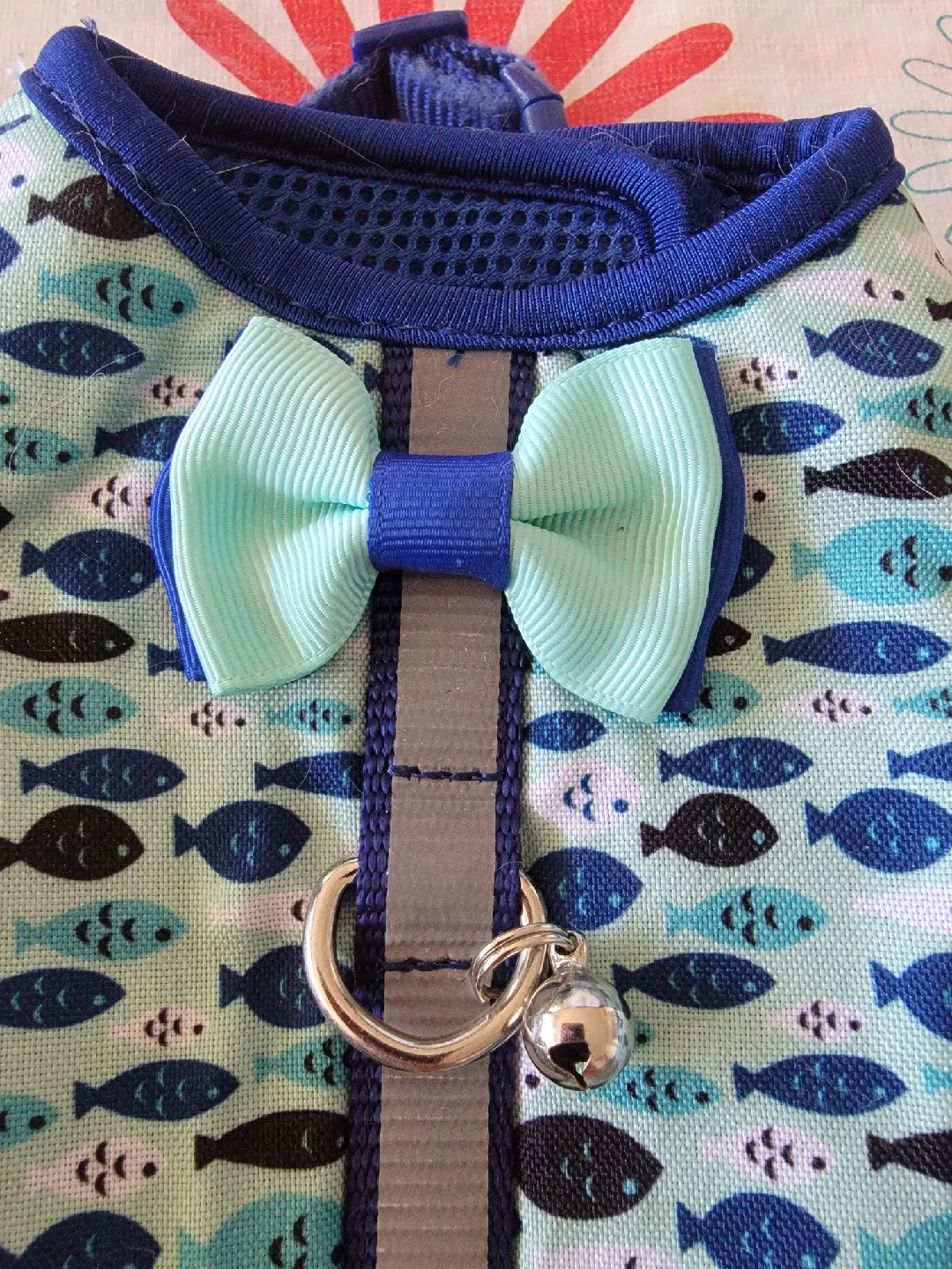 Blue Fish Pattern Cat Harness with Bow image indicator(2)