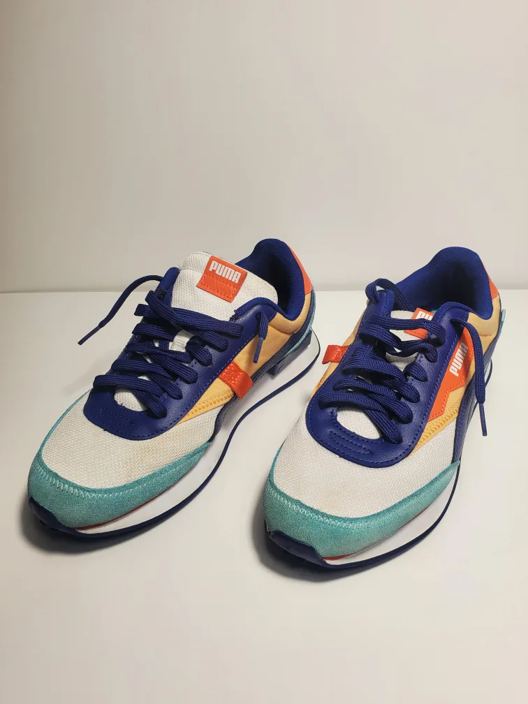 Men’s Puma Future Rider White Elektro Blue Peach Size 10 image indicator(8)
