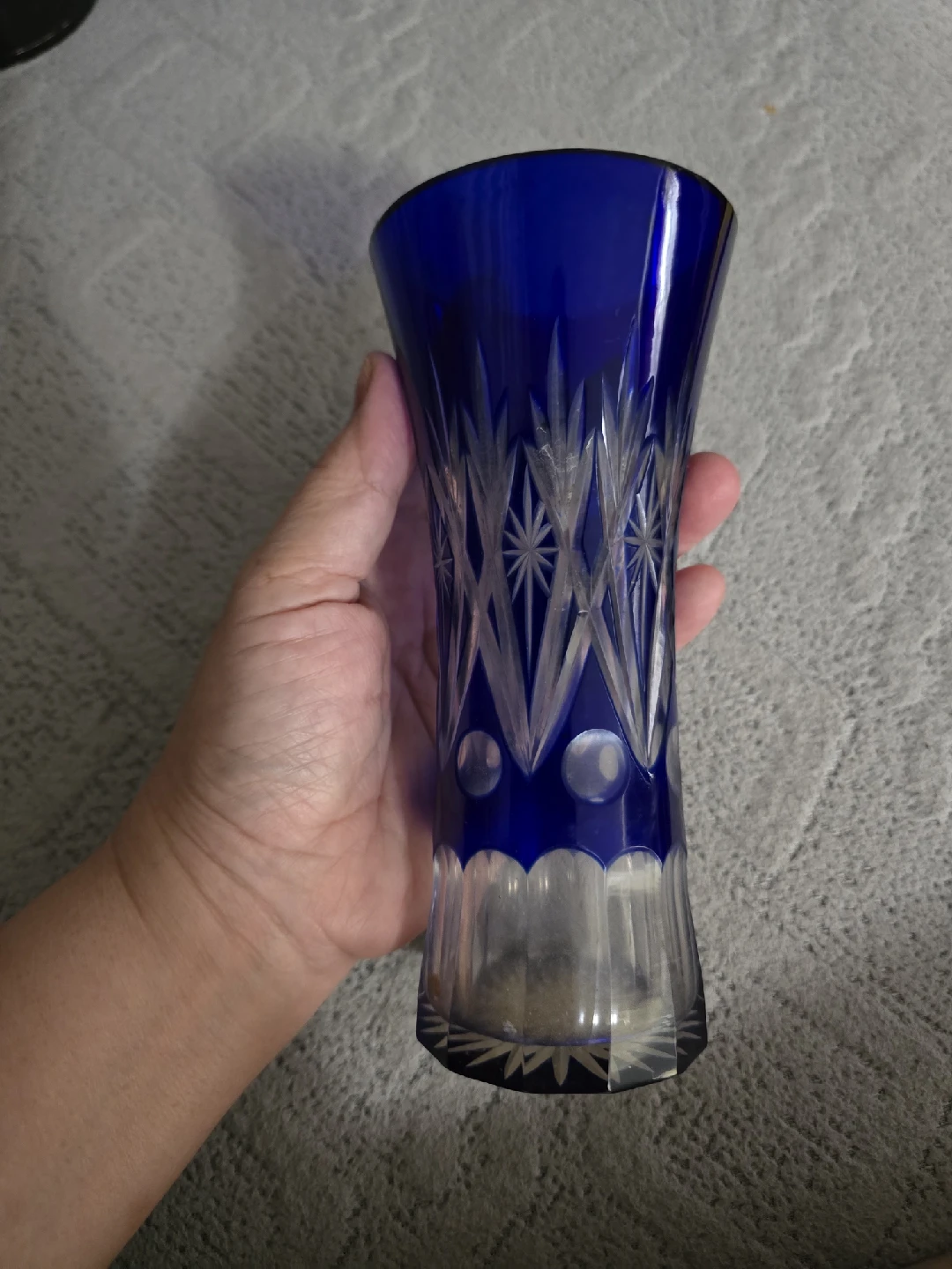 Blue Crystal Bohemian  Art  Vase Vintage - photo 4
