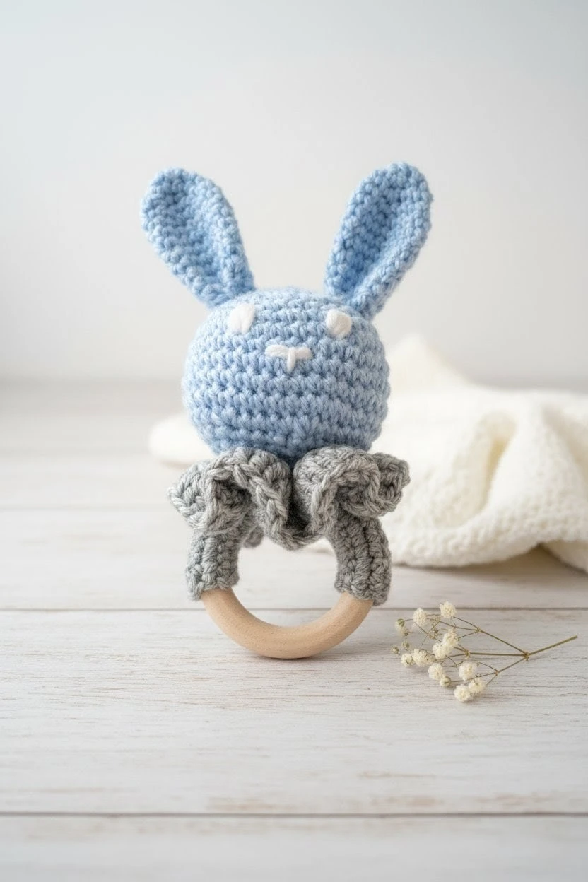 Handmade Crochet Bunny Rattle - Baby Toy