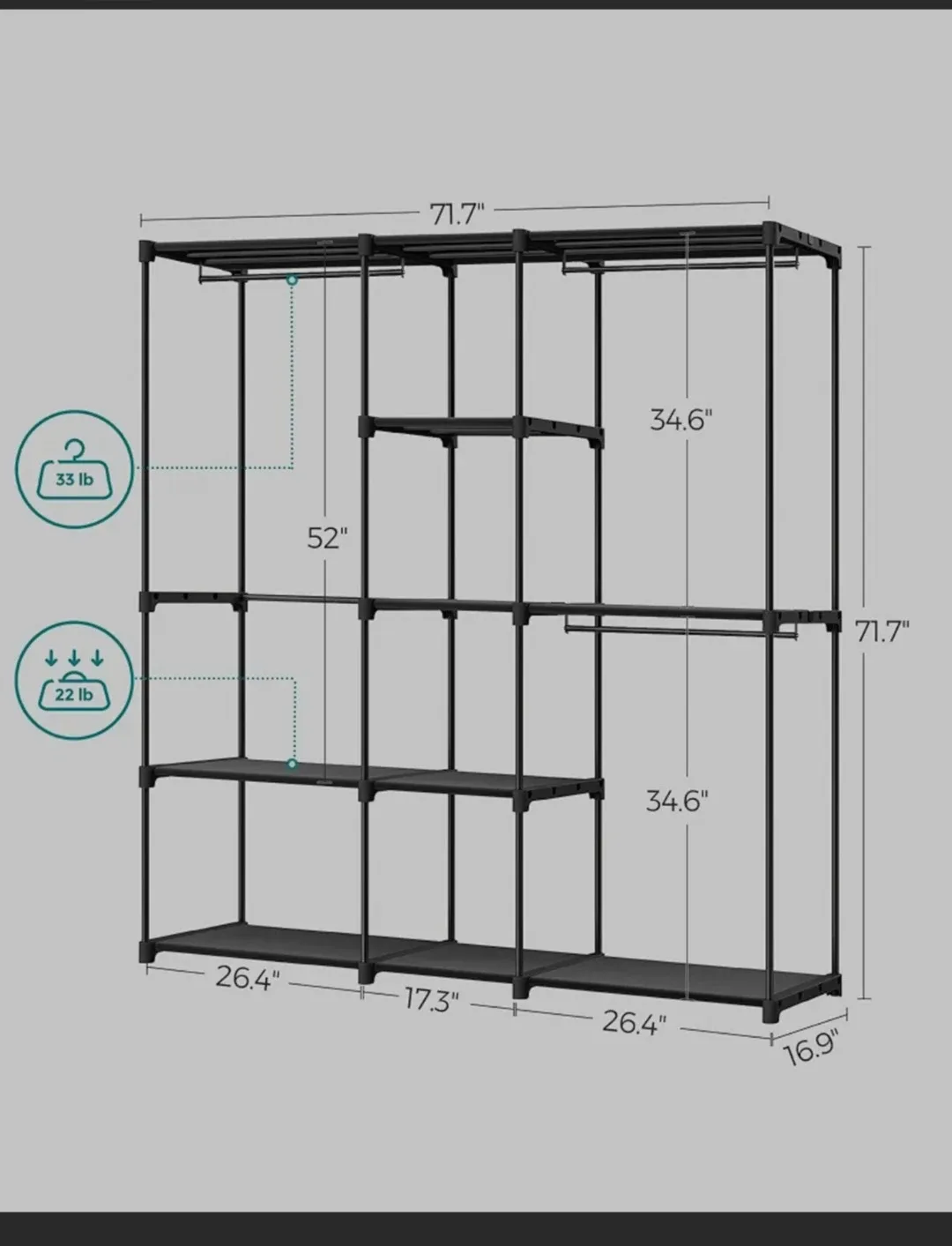 SONGMICS Black Freestanding Closet Organizer image indicator(3)