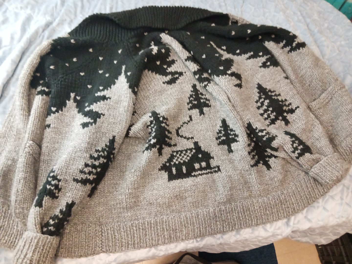 Hand-Knitted Grey & Black Cardigan