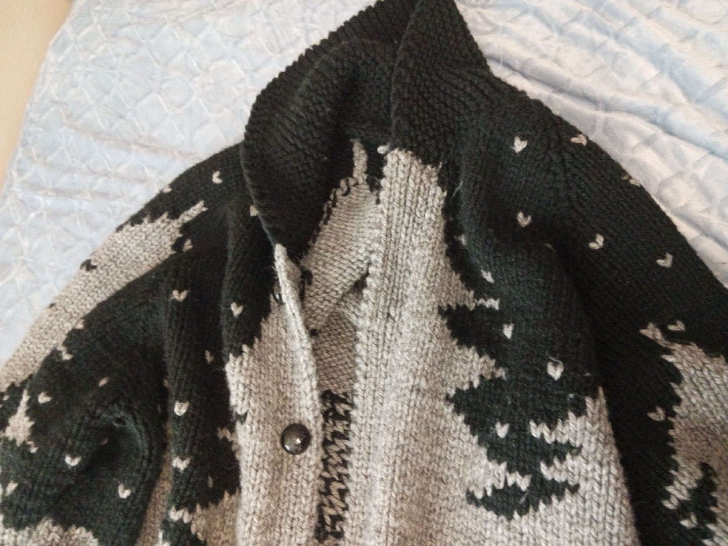 Hand-Knitted Grey & Black Cardigan - photo 5