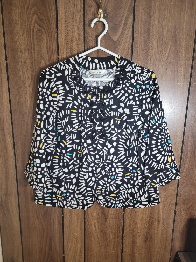 Allison Daley Black/White Patterned Jacket - Size 10 thumbnail