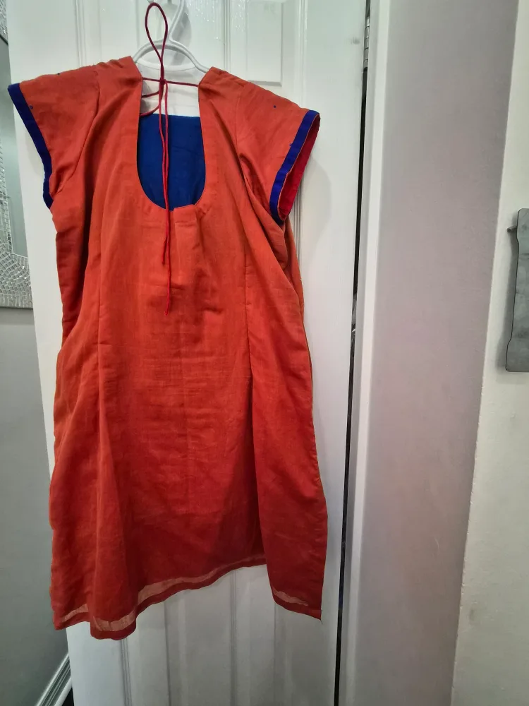 Embroidered Anarkali Dress - Cream & Blue image indicator(8)