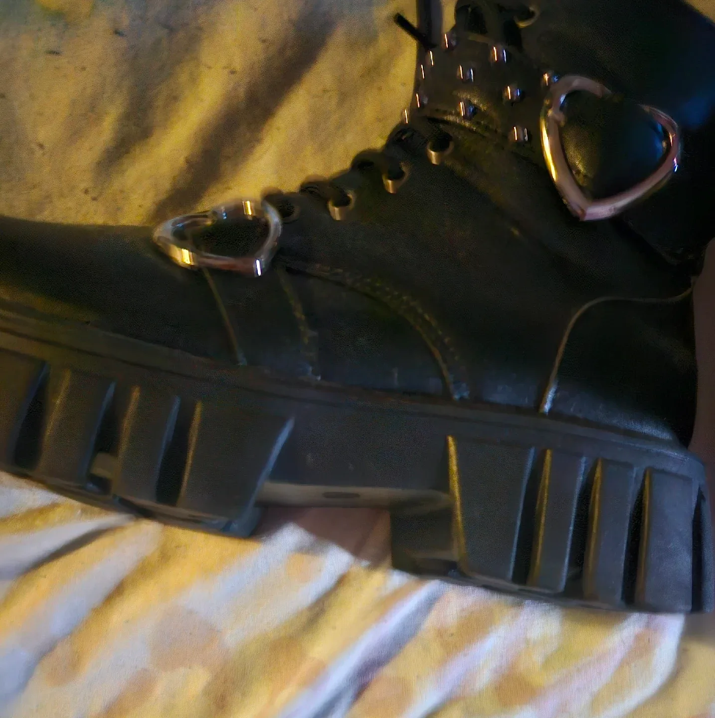 Black Platform Boots with Heart Detail image indicator(2)