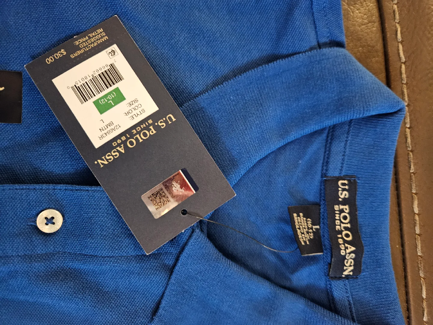 U.S. Polo Assn. Blue Polo Shirt - Size L (10-12) image indicator(4)