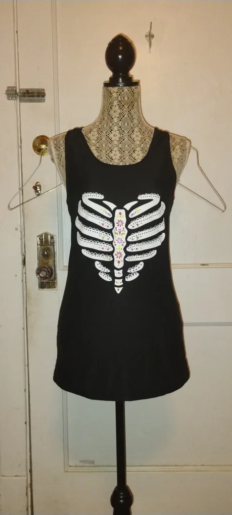 Day of the Dead Black Tank Top Adult Costume Size 8 thumbnail