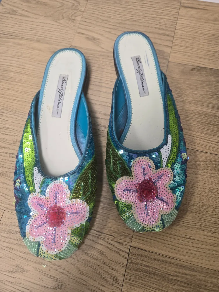 Beverly Feldman Sequin Flower Mules