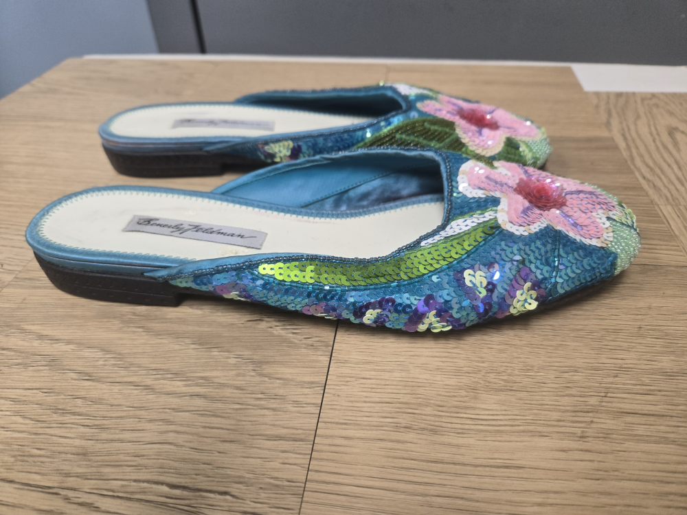 Beverly Feldman Sequin Flower Mules - photo 3