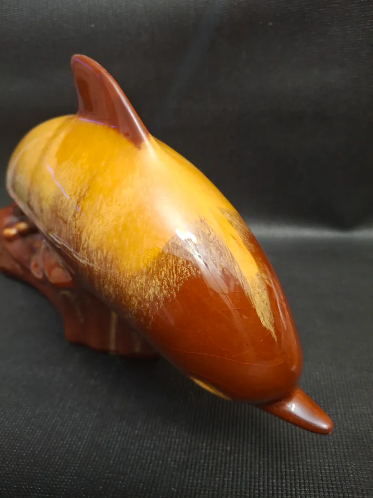 Vintage Dolphin Ceramic Figurine  Brown & Yellow image indicator(4)