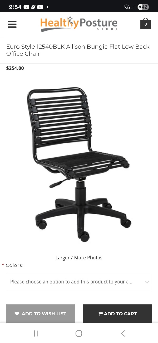 🥕 Euro TWIG720 12540BLK Black Office Chair, Bungee Cord 🥕 image indicator(5)