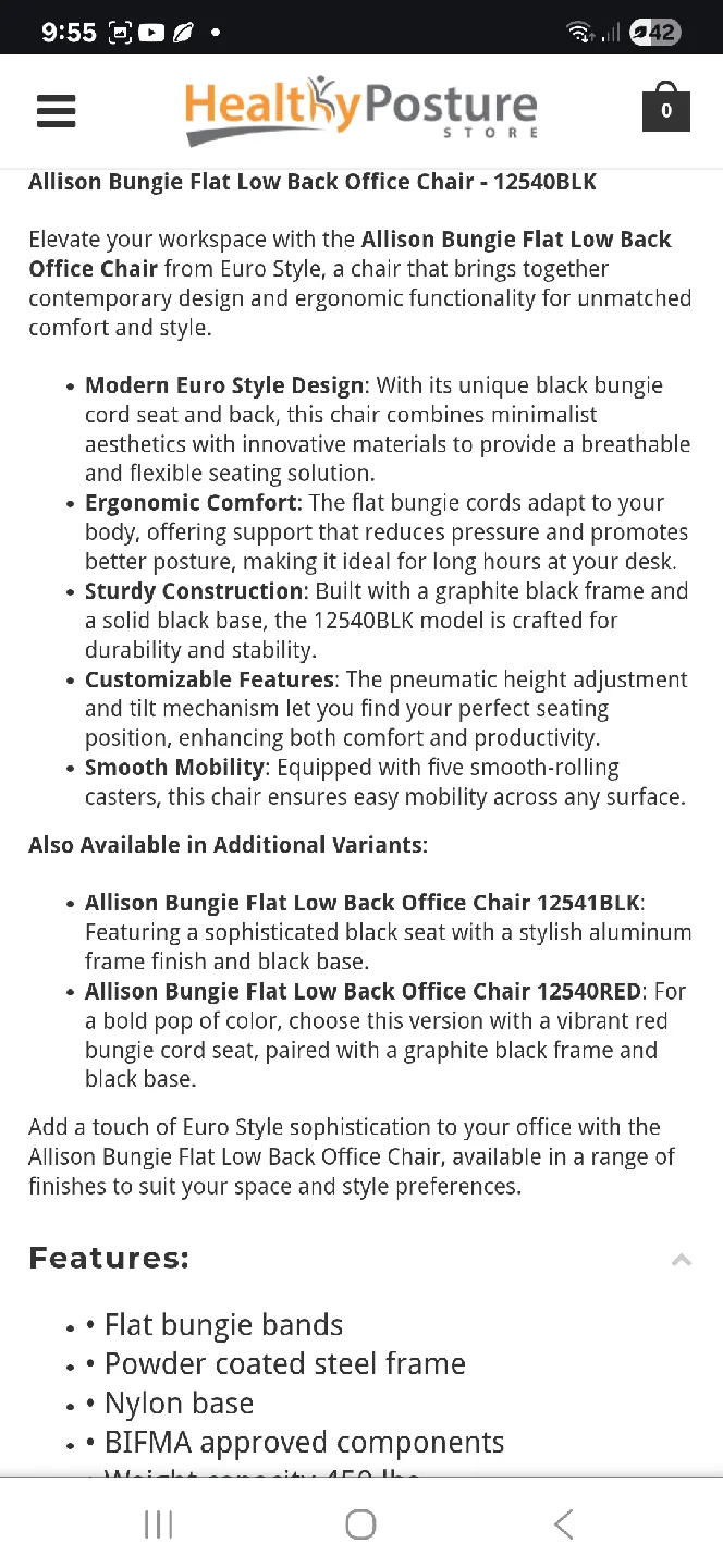 🥕 Euro TWIG720 12540BLK Black Office Chair, Bungee Cord 🥕 image indicator(6)