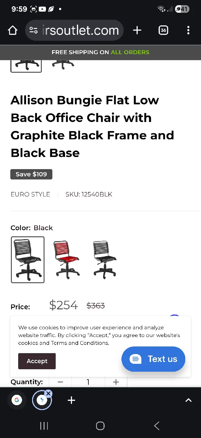 🥕 Euro TWIG720 12540BLK Black Office Chair, Bungee Cord 🥕 image indicator(7)