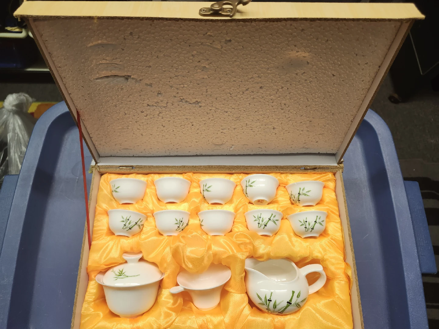 Tea Set with Bamboo Design in Wooden Box
