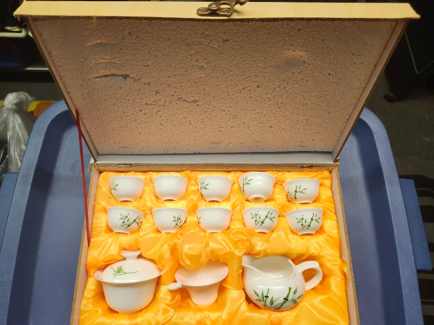 Tea Set with Bamboo Design in Wooden Box thumbnail