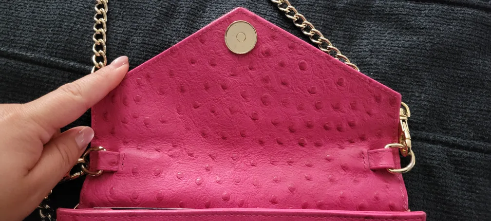 Rebecca Minkoff Pink Ostrich Leather Wallet on Chain image indicator(6)