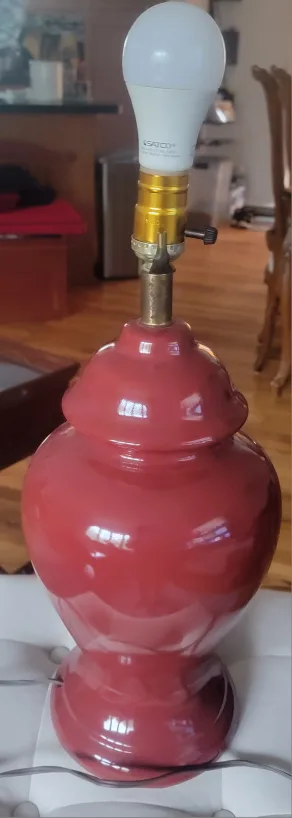 Red Ceramic Table Lamp with White Shade image indicator(4)