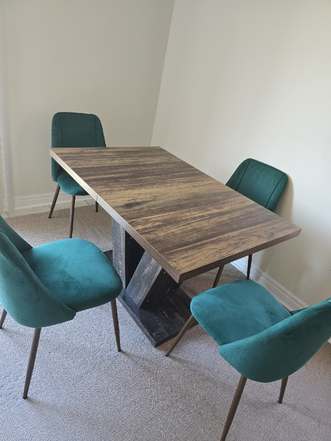 Wood Dining Table with V-Shaped Base