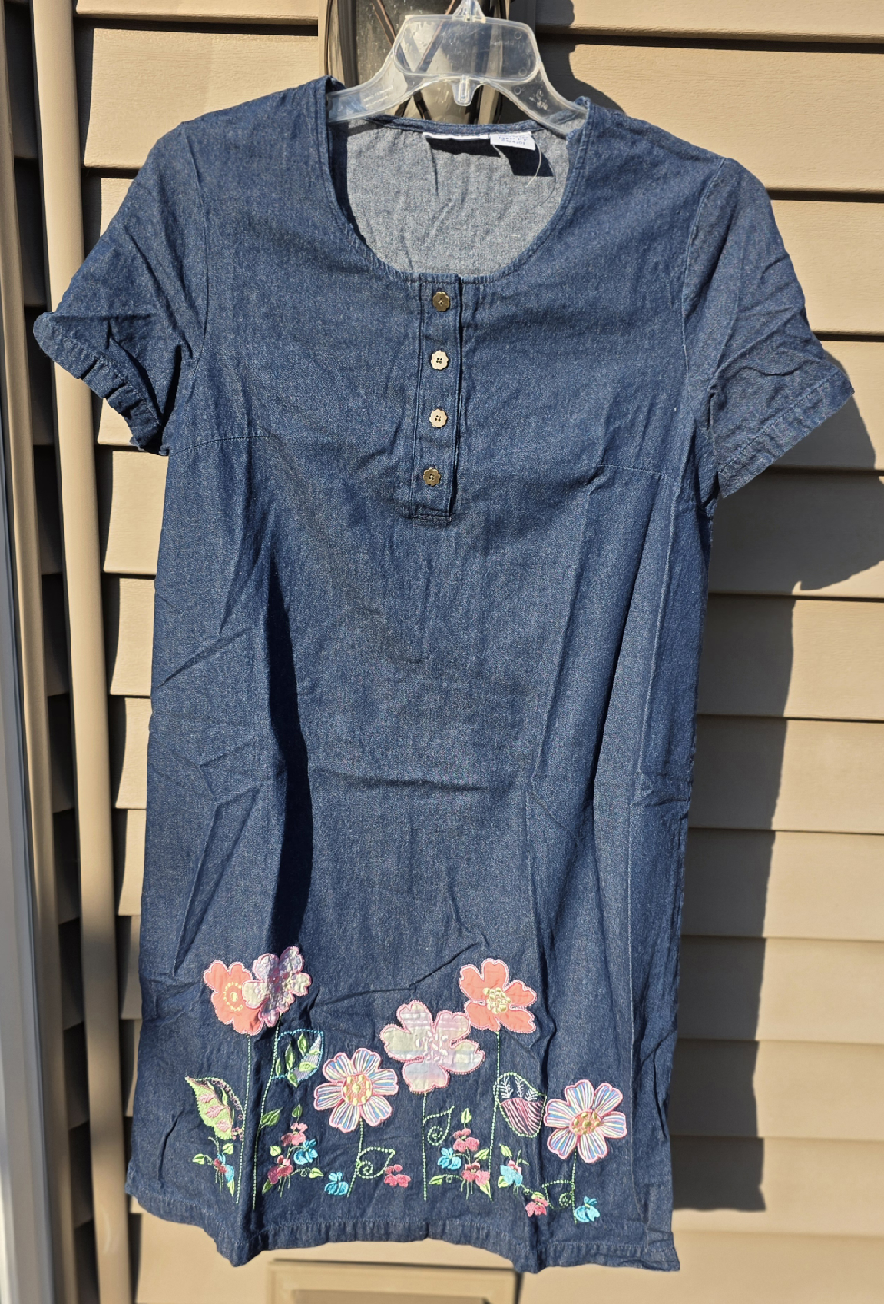 Vintage Blair Embroidered Floral Denim Dress Cottage Size M