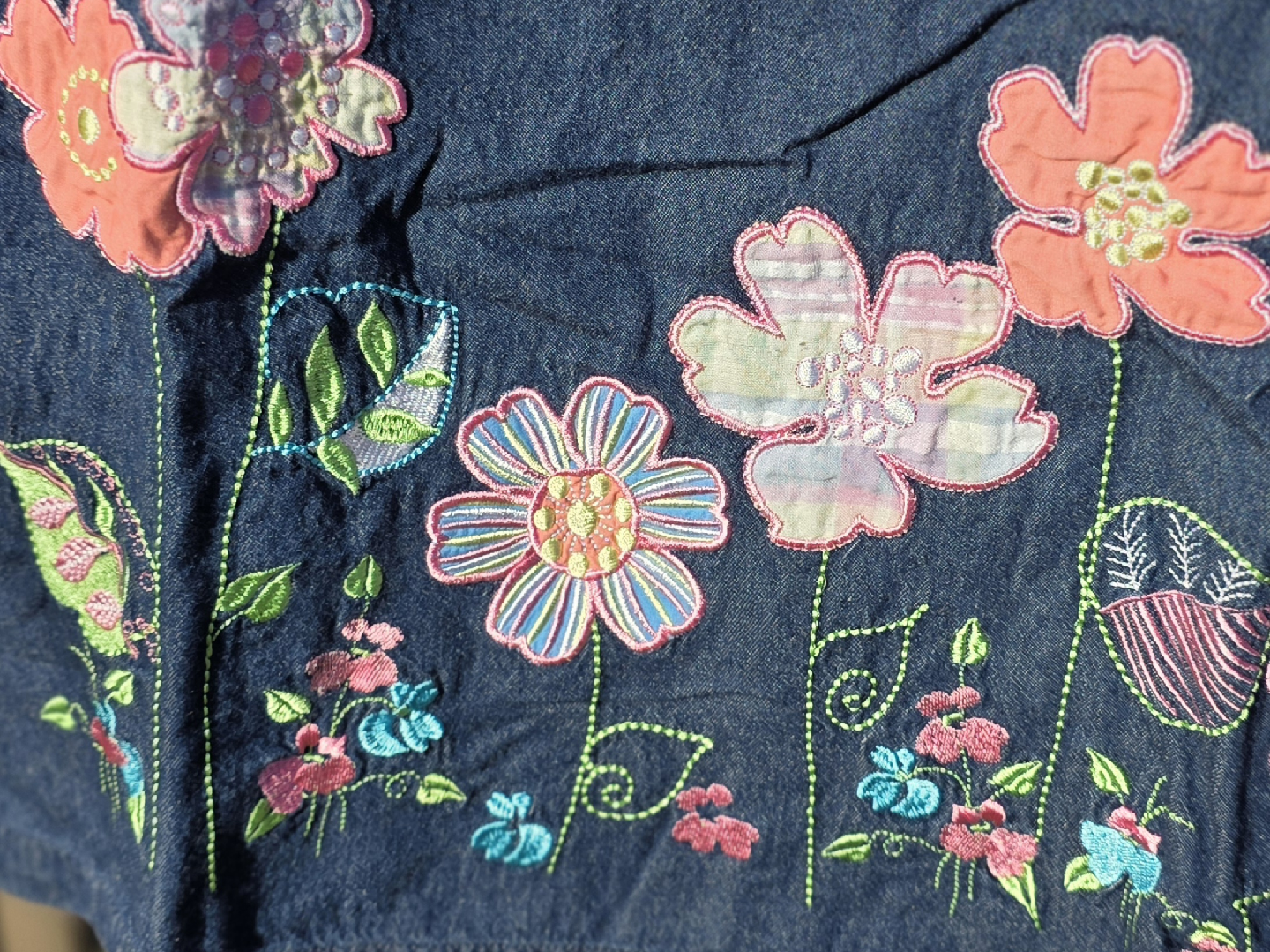 Vintage Blair Embroidered Floral Denim Dress Cottage Size M - photo 2