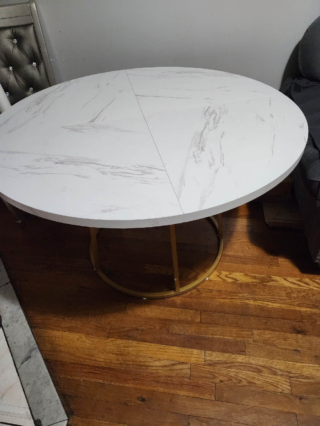 Round Faux Marble Top Dining Table