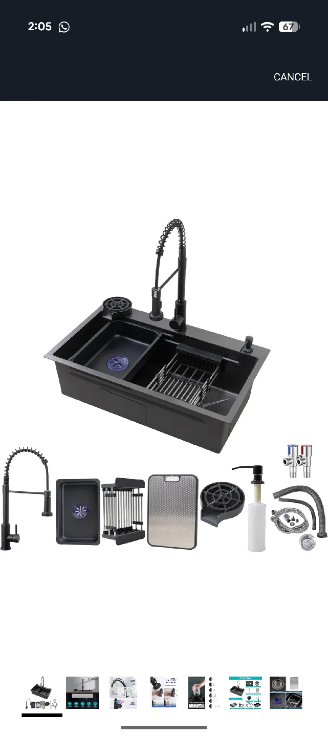 Xuryka Black Kitchen Sink with Cup Washer & Faucet
