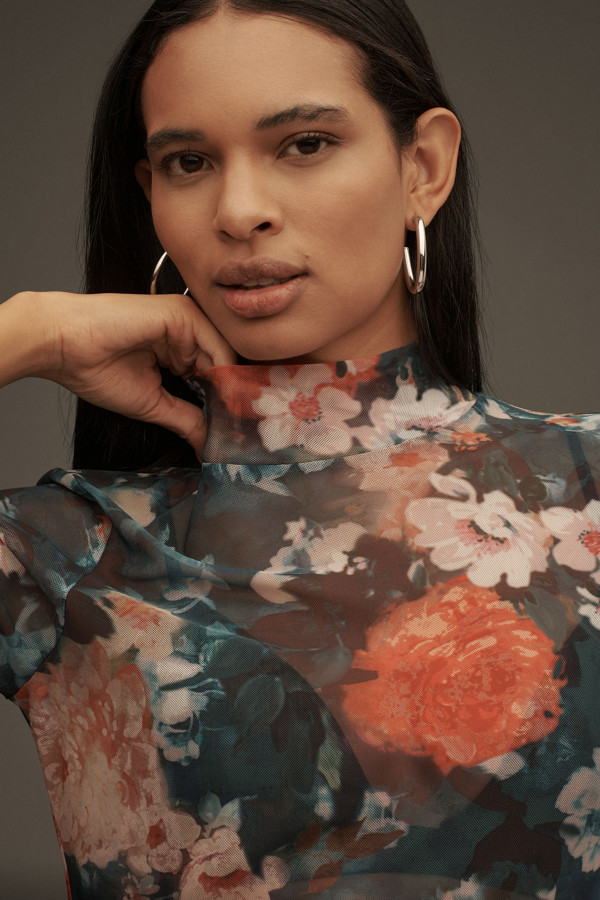 Anthropologie Floral Print Mesh Top - Size Extra Small - photo 2