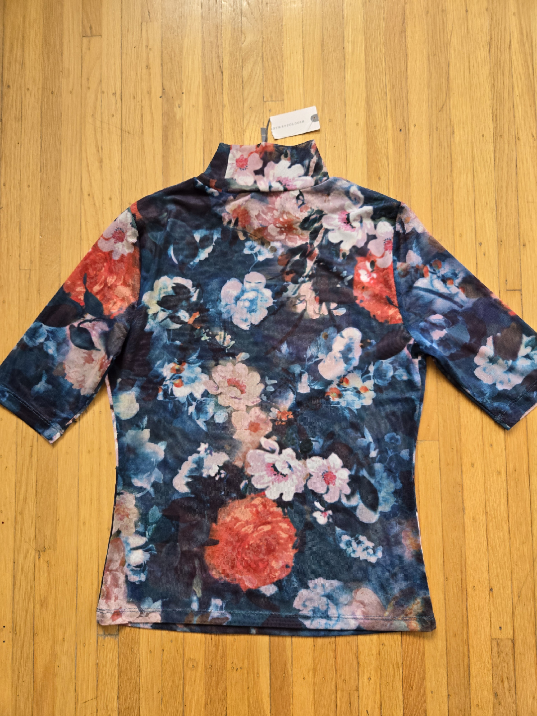 Anthropologie Floral Print Mesh Top - Size Extra Small - photo 4