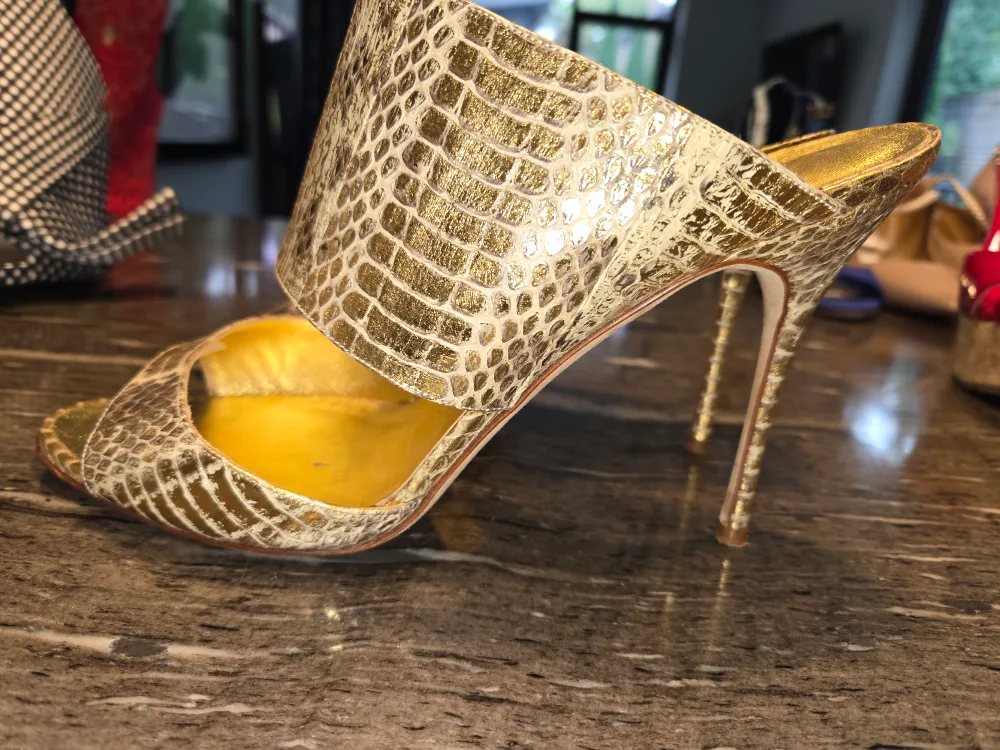 Manolo Blahnik Gold Snakeskin Heels, Size 40.5 image indicator(3)