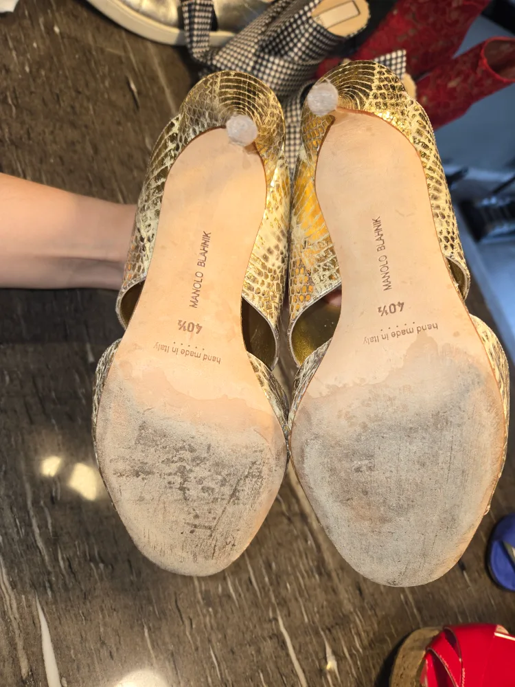 Manolo Blahnik Gold Snakeskin Heels, Size 40.5 image indicator(6)