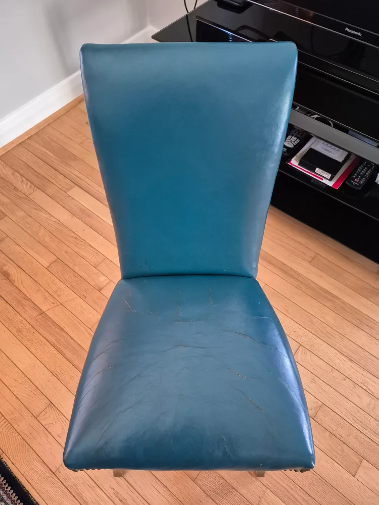 Vintage Teal Leather & Wood Chair 🪑 image indicator(6)