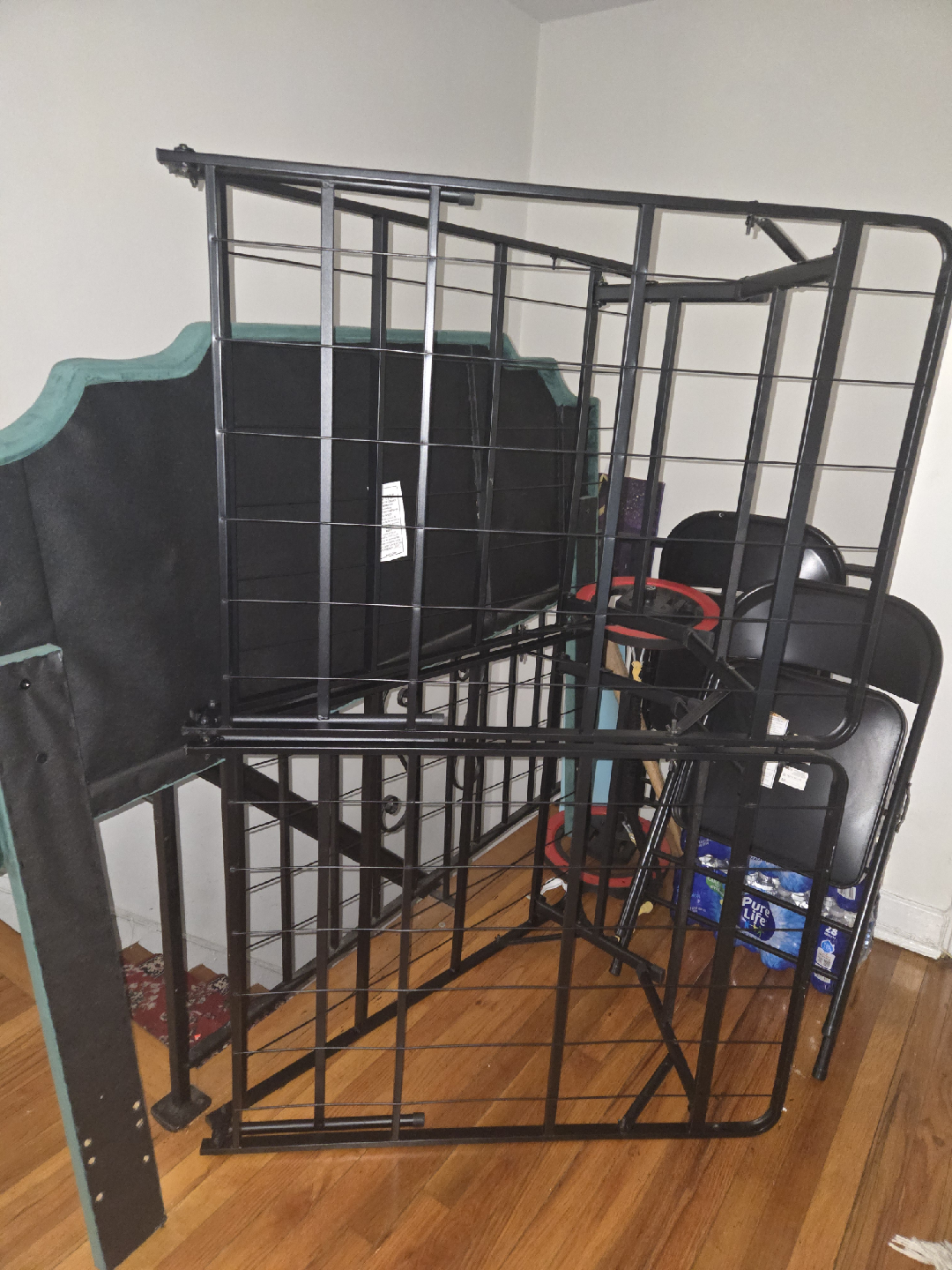 Green Velvet Headboard & Metal Bed Frame - photo 3