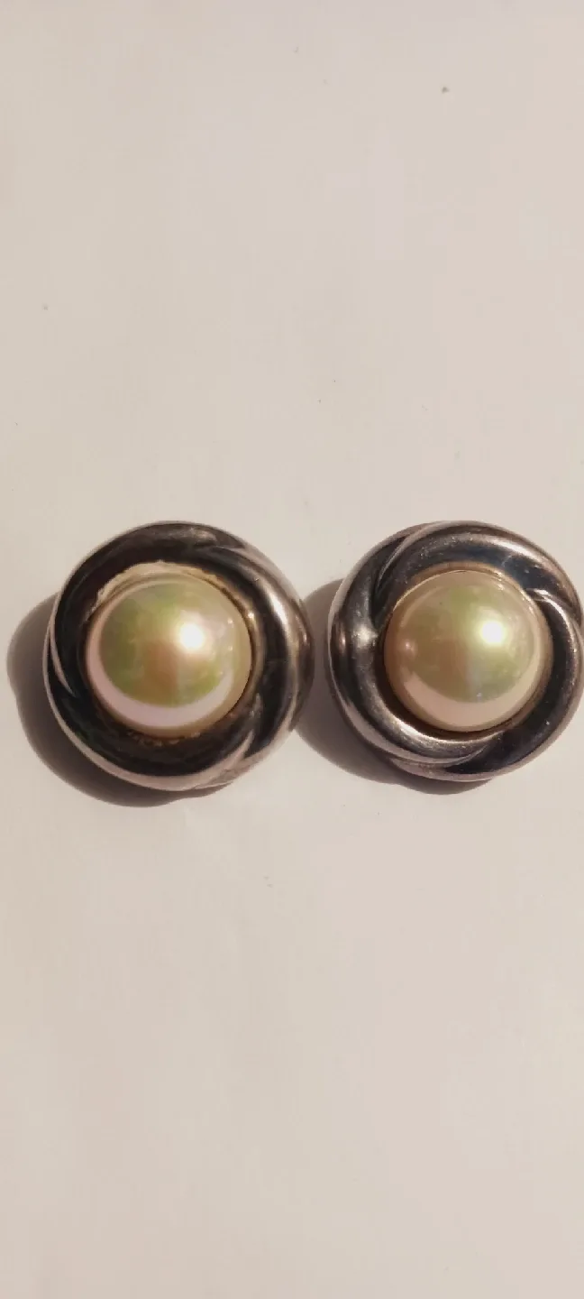 BARRA SIGNED STERLING SILVER PEARL CLIP-ON EARRINGS thumbnail