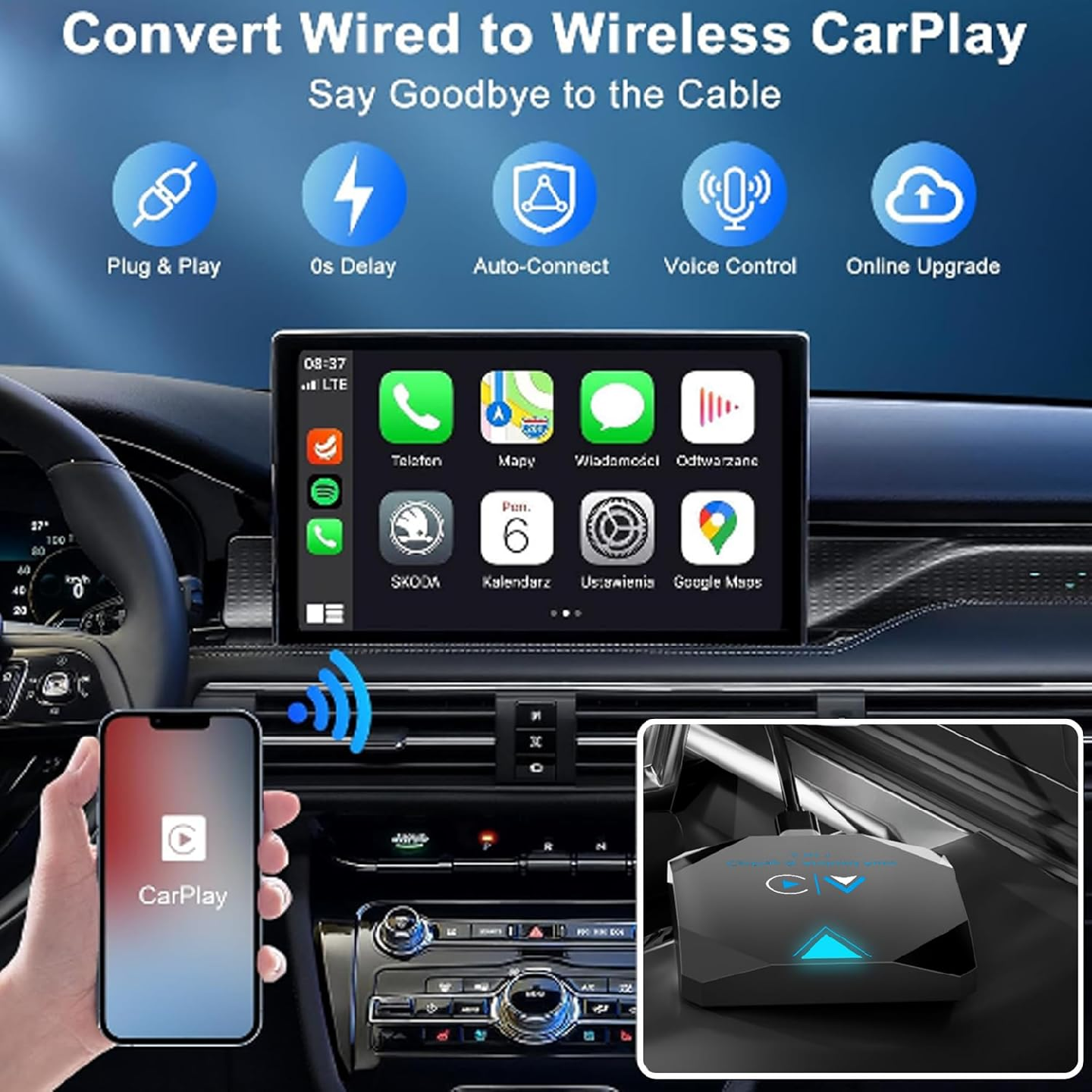 Android Auto Wireless Adapter, 2 in 1 Wireless CarPlay Adapter - photo 2