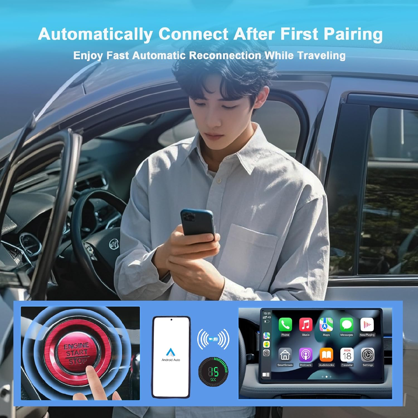 Android Auto Wireless Adapter, 2 in 1 Wireless CarPlay Adapter - photo 3