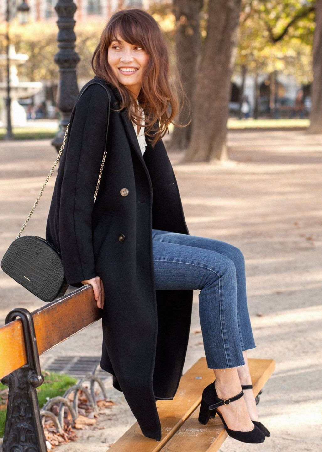 Sézane Long Black Coat